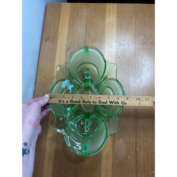 Heavy green glass fruit Bowl vase despression center piece art glass - Picture 3 of 7